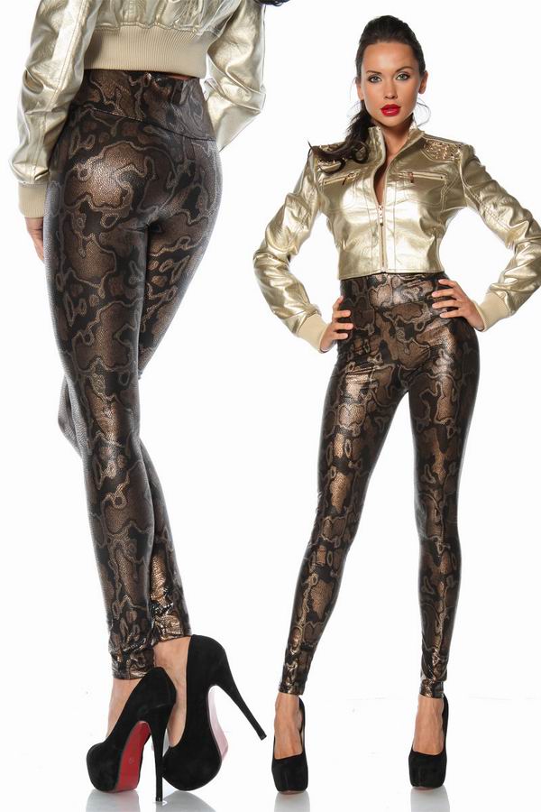 Sexy Skinny Faux Snake Leather Print Metallic Leggings Pants Tights